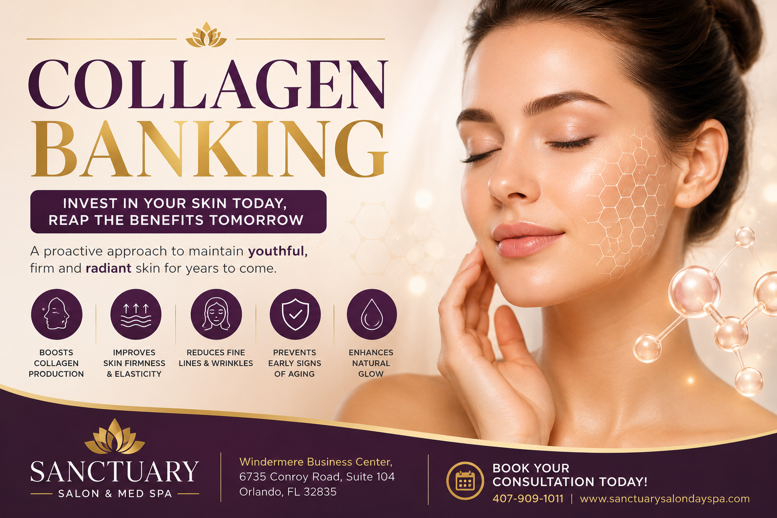 Collagen banking treatment at Sanctuary Salon & Med Spa in Orlando, Florida to boost collagen production and reduce early signs of aging.
